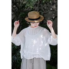 夏季新款文艺复古原创仙女纯棉上衣轻薄朦胧森系宽松休闲白衬衫