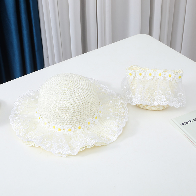 Daisy lace wavy edge straw hat-milk white
