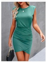 ebay速卖通亚马逊热跨境卖新款欧美夏季抽摺不规则无袖包臀连衣裙