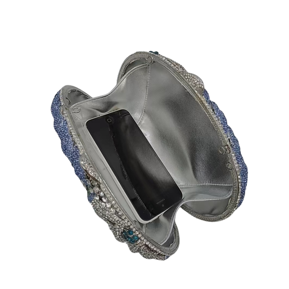 Túi clutch nữ dự tiệc đính đá kim cương hoa rỗng màu bạc — 4 # màu bạc chi tiết 12
