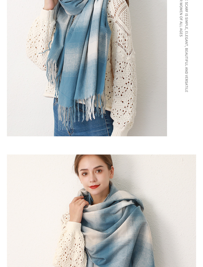 Gradient plaid faux cashmere tassel scarf for women's oversized warm and soft shawl_voghion.com
