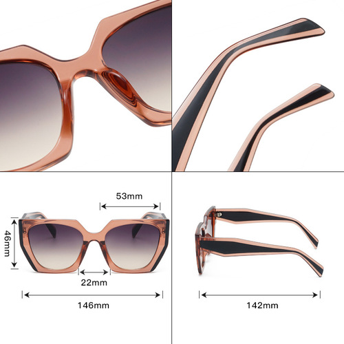 New European and American diamond-shaped sunglasses, polygonal Internet celebrity anti-UV sun visor, Xiaohongshu brown sunglasses trendy