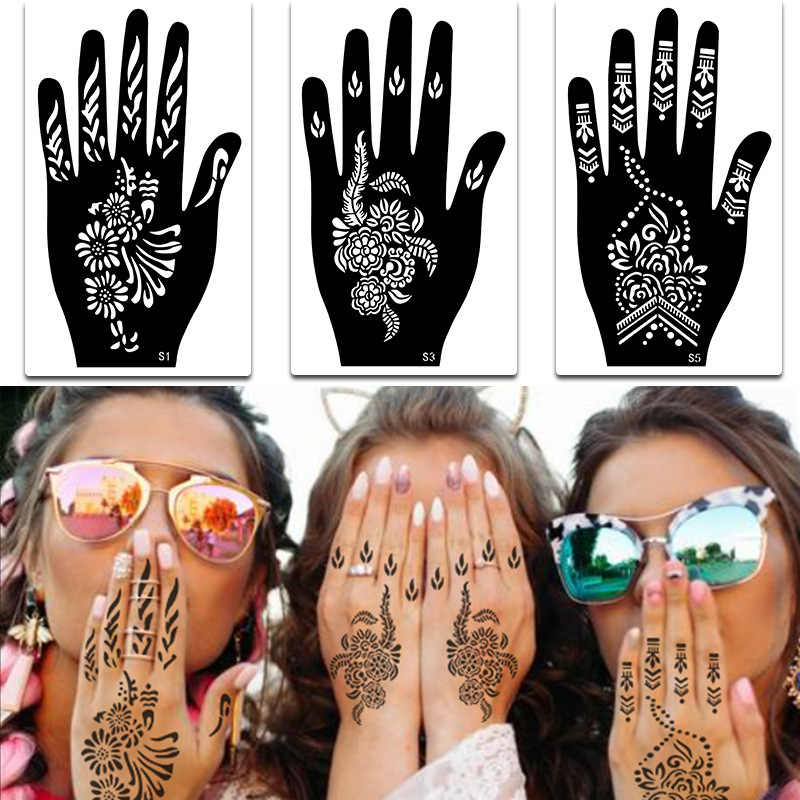 Henna Hand Tattoo Sticker Palm Hand Mold Simulation Temporary Sticker Spray Painted Hand Hollow Tattoo Template Sticker