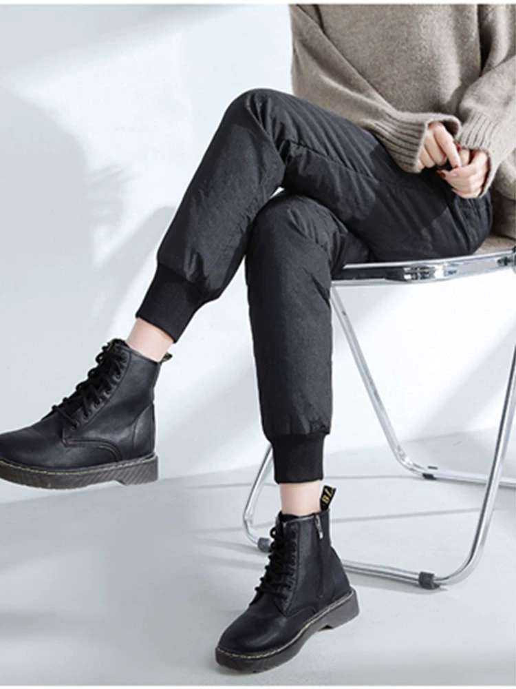 Brand keep warm elastic fitted windproof trousers with down