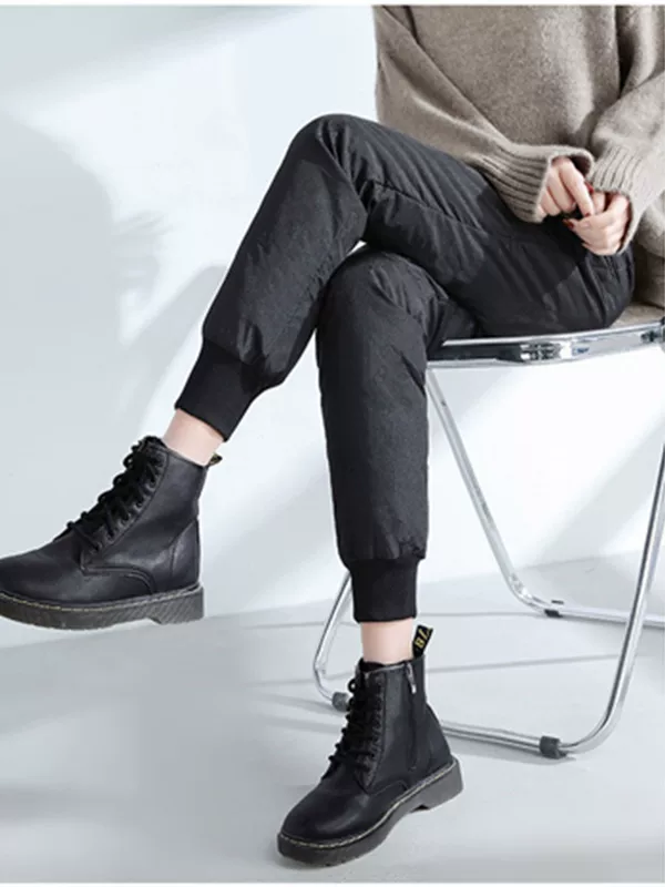 Brand keep warm elastic fitted windproof trousers with down