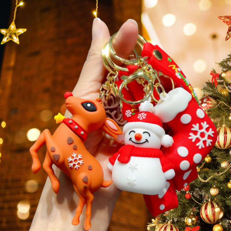 クリエイティブクリスマスキーホルダーかわいいサンタクロースストラップ自動車かばんキーホルダーカップルクリスマスプレゼント|undefined