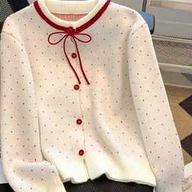 红色波点外搭短款毛衣外套女秋冬2025新款韩系小个子针织甜美上衣