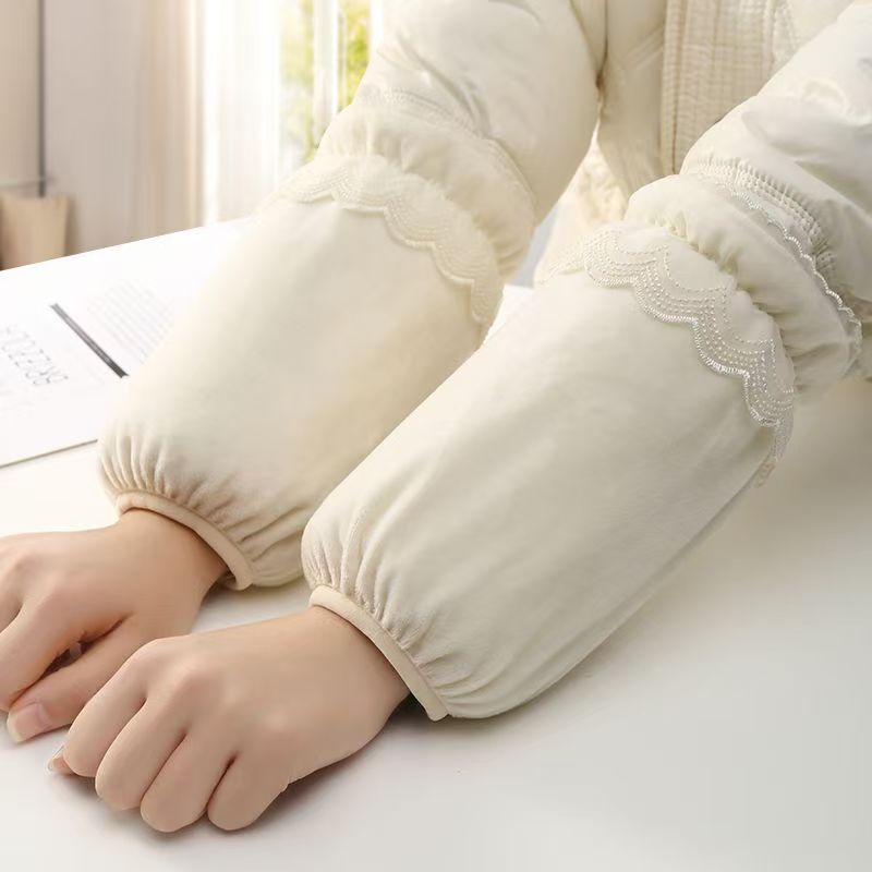 秋冬女短款纯色毛绒袖套办公家务耐脏套袖羽绒服棉衣袖口防污手袖
