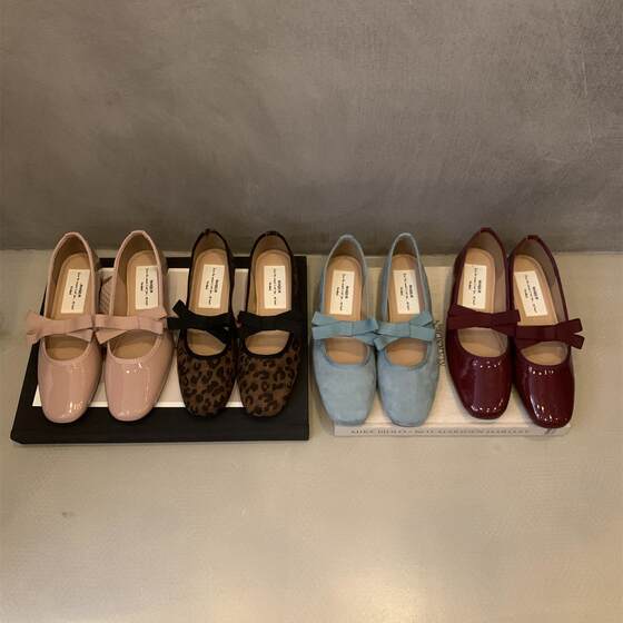 Fairy Square Suede Sweet Flat Bottom Shallow Mouth Single Shoes Bow Fashion All-match Slip-on Mary Jane Soft Bottom Shoes