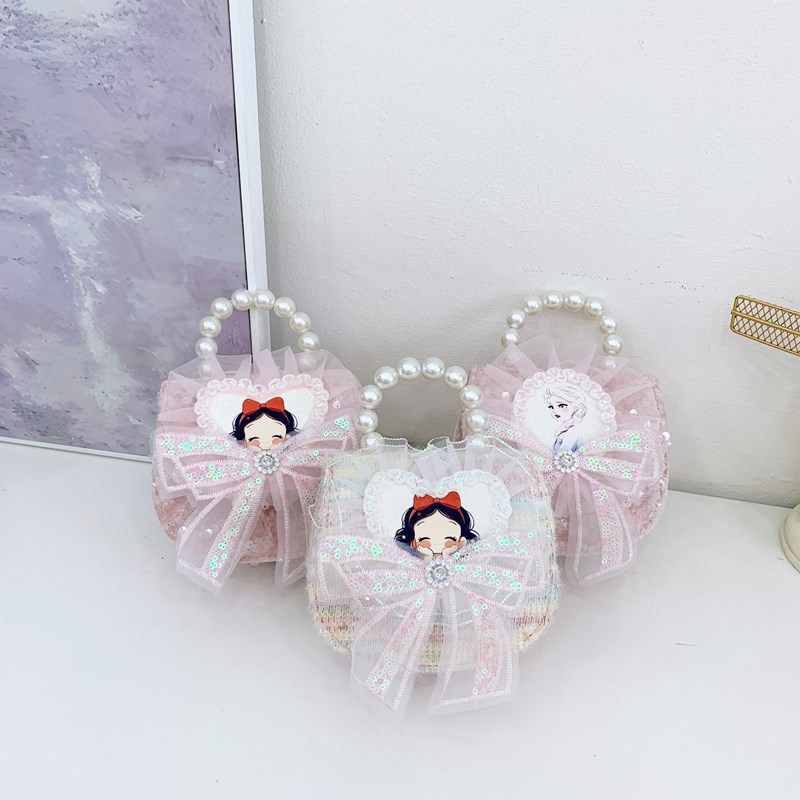 Nuevo comercio exterior de encaje flor de hombro para niñas bolsos de moda perlas arco bolsos de niños bolsos de cambio de dibujos animados