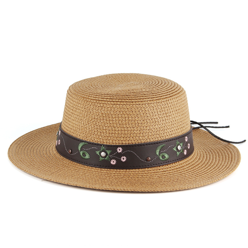 Comercio exterior transfronterizo exclusivo bordado sombrero plano de verano sombrero para el sol hombres y mujeres sombrero de cúpula al por mayor