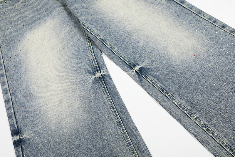 Retro Washed Rhinestone Straight Leg Jeans Loose Fit Casual Versatile Men Women High-End Design Summer Style_viptrois.com
