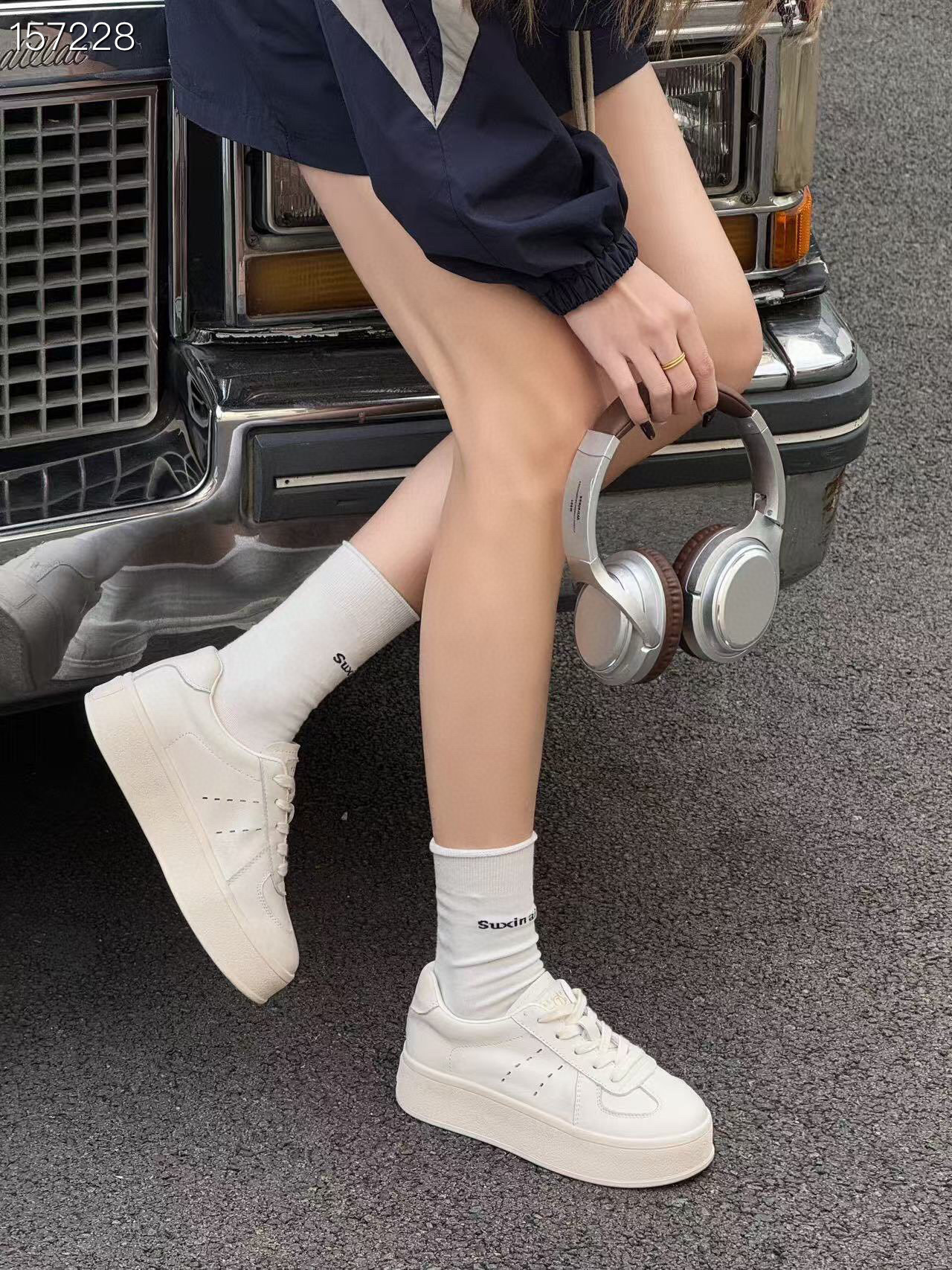 Giày sneaker nữ đế dày da thật mới mùa xuân 2025 tăng chiều cao đế mềm chống trượt — Trắng/nền mơ, Màu trắng chi tiết 6