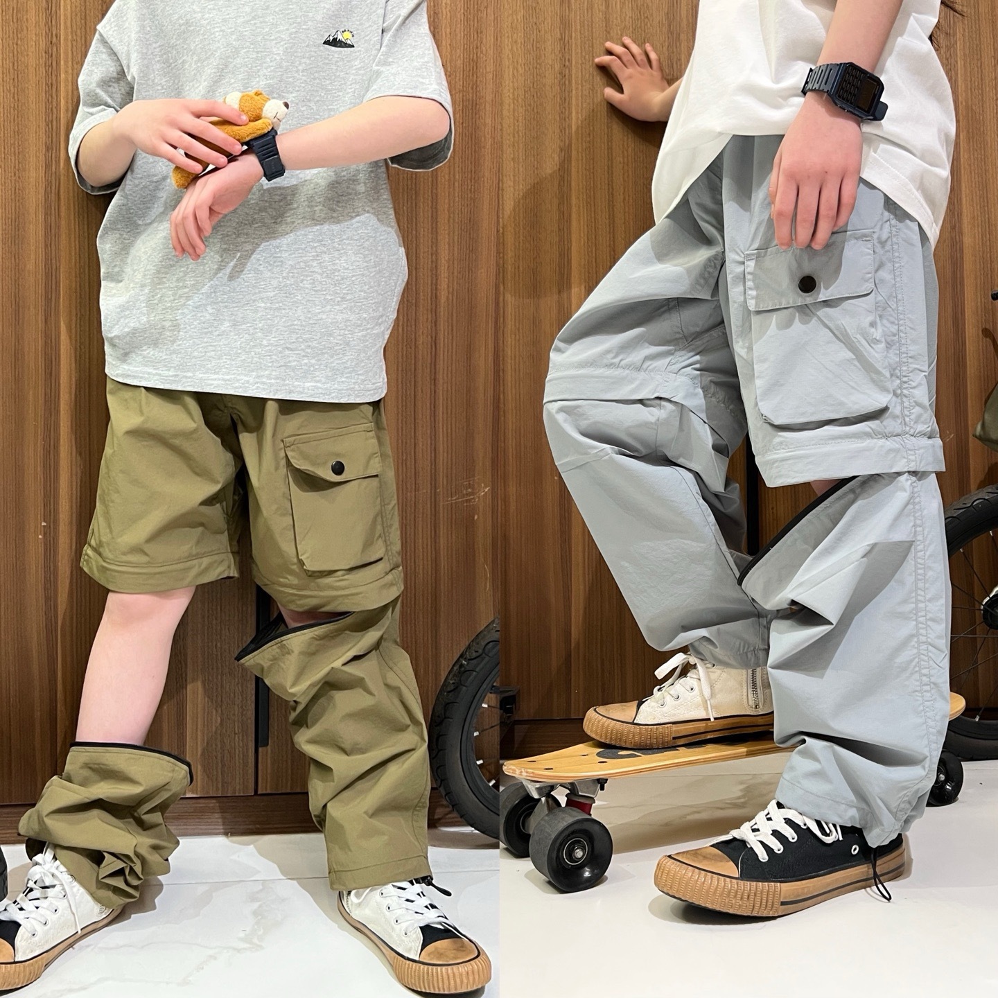 26Ss Children's Outdoor Style Two-Way Quick-Dry Pants Versatile Pocket Cargo Style Two-Way Sports Pants