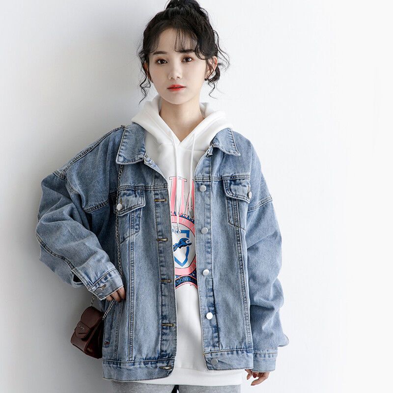 Denim Jacket Women's 2024 Autumn New Loose Korean Simple All-match Student Jacket Casual Denim Jacket Trendy