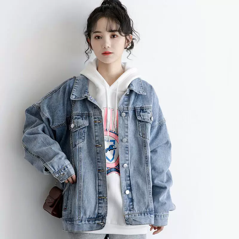Студенческая джинсовая осенняя куртка для отдыха, оверсайз, корейский стиль