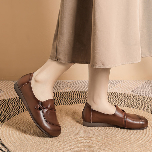 Spring and Autumn New Mother Shoes Genuine Leather Mid-Age Women's Single Shoes Soft Sole Women Comfort Flat Casual Elderly Leather Shoes Calf Sole