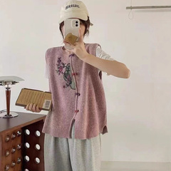 新品背心小香风马夹中式灰色国风针织马甲女款上衣