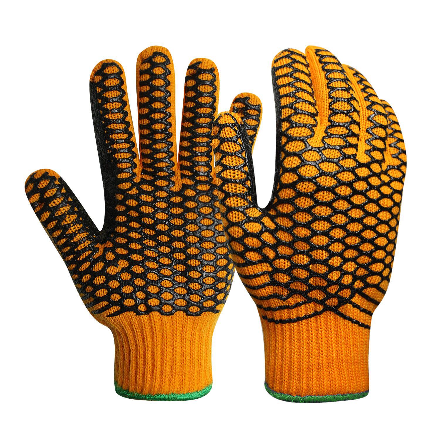 双面渔网纹胶印糊口刮胶内里拉毛加厚保暖冬季防护工作劳保手套