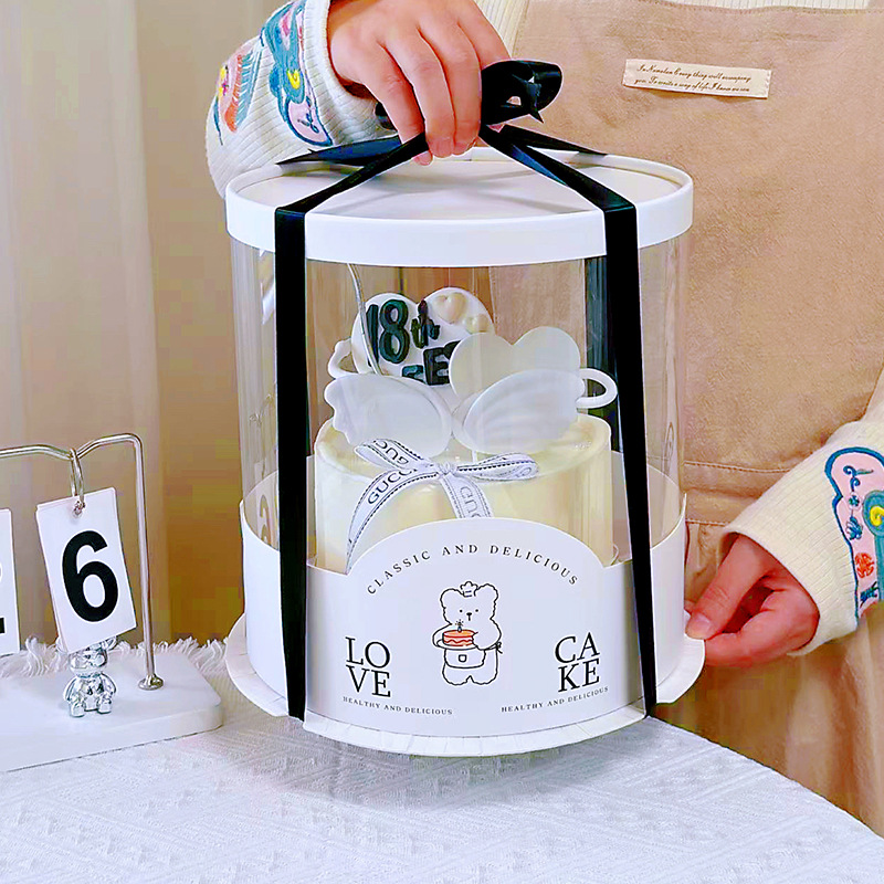 全透明圆形生日蛋糕盒4/6/8/10寸礼物包装盒双层加高四六八寸批发