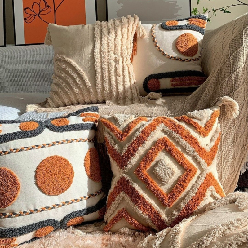 Retro nórdico bohemio alojamiento ligero de lujo cojín pintado a mano bolsas de almohada de sofá bordilla