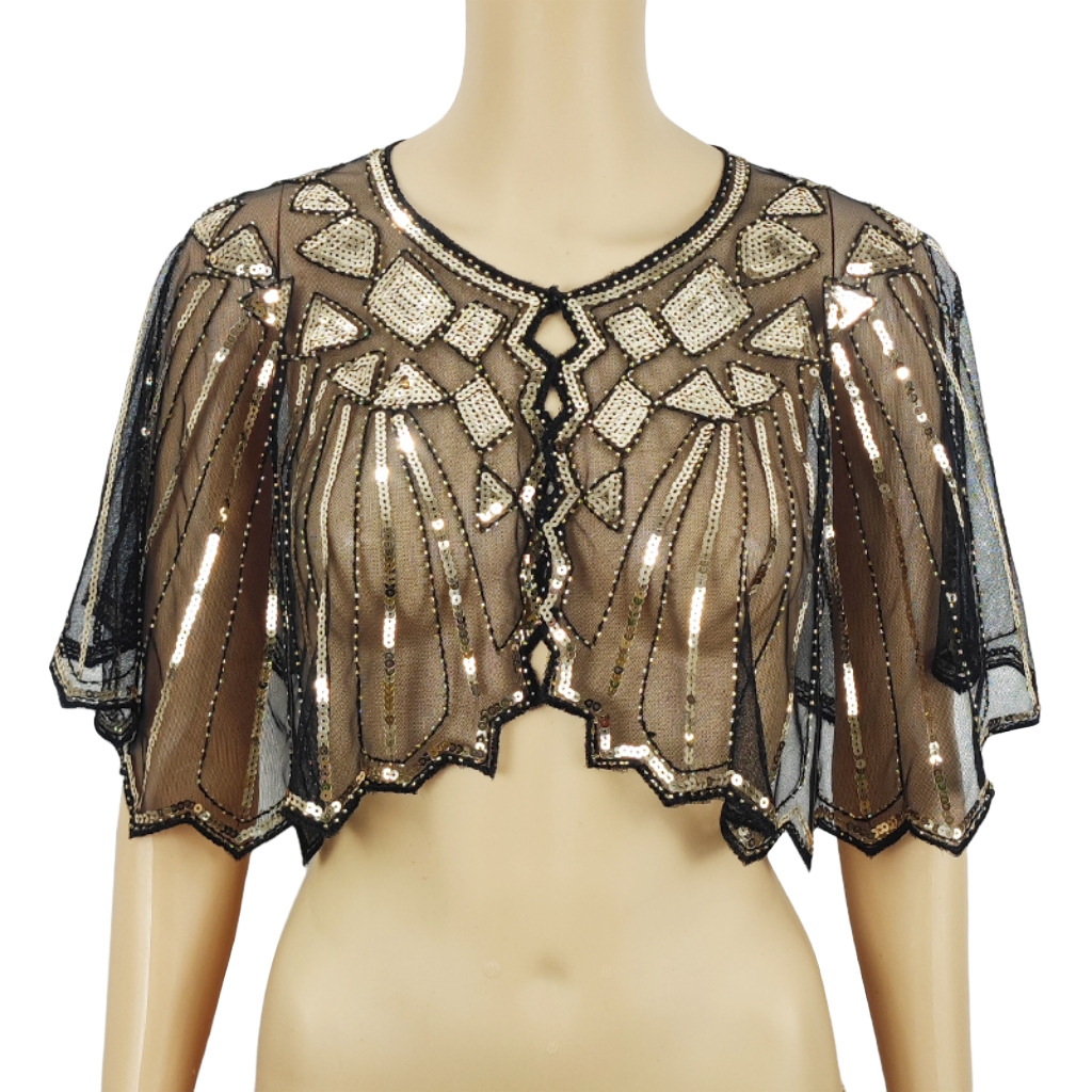 Elegant Women's Sequin Mesh Beaded Shawl For Summer Sun Protection_voghion.com