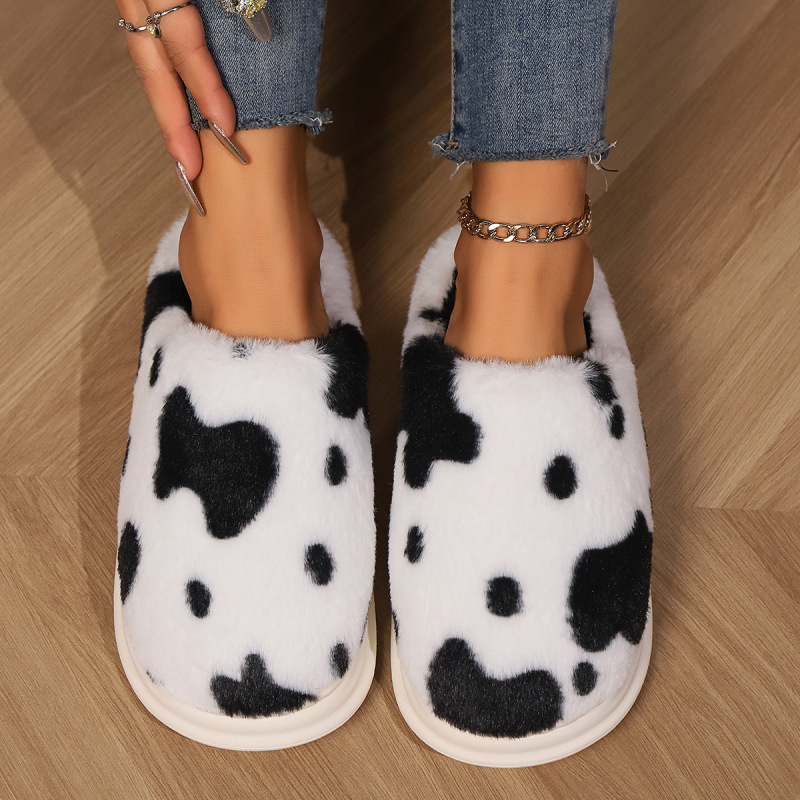Hot-Selling Spotted Cotton Slippers for Winter, Comfortable Home Slippers for Couples, Plush Slippers with Added Fleece for Warmth, Non-Slip Wool Cotton Shoes, Korean Style
