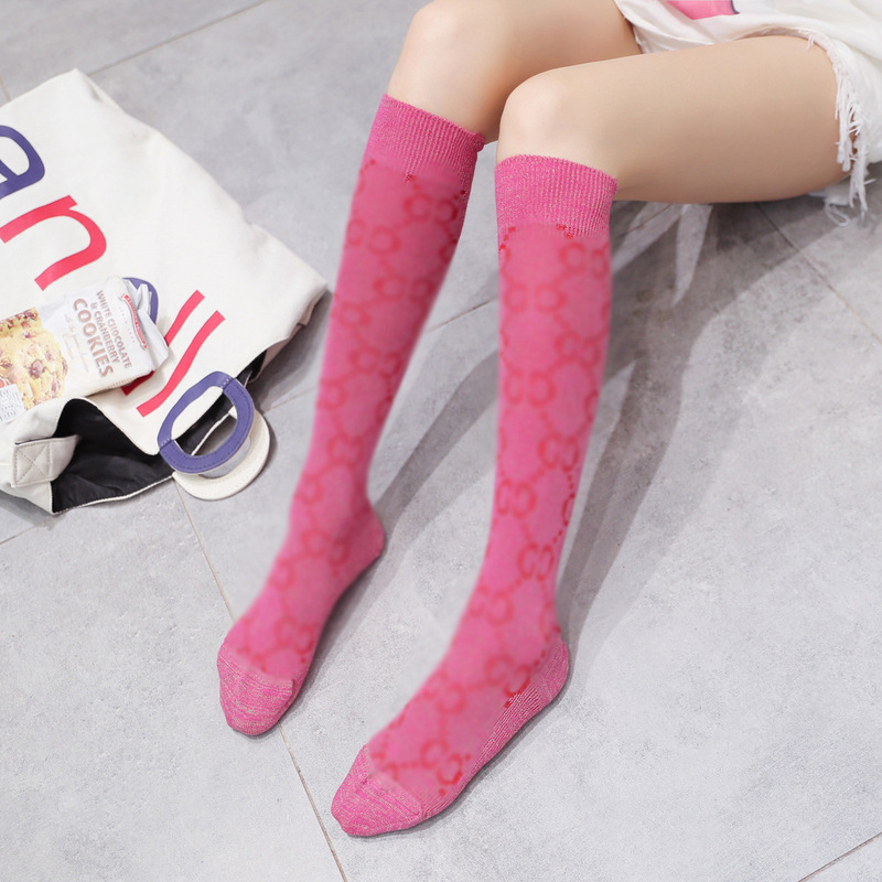 Alphabet mid-length stockings gold silk knee-length stockings trendy popular Japanese and Korean-style socks calf stockings high stockings women's socks 2081