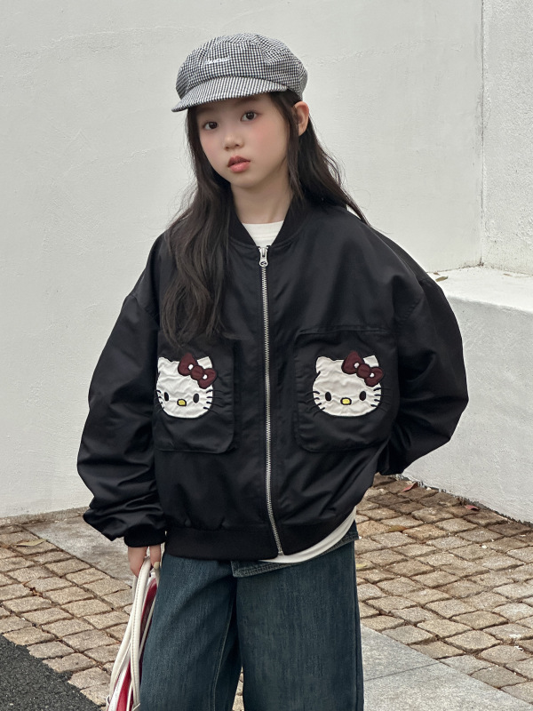 女童秋季卡通甜酷风棒球服外套2025新款洋气嘻哈刺绣夹克衫秋装潮|undefined