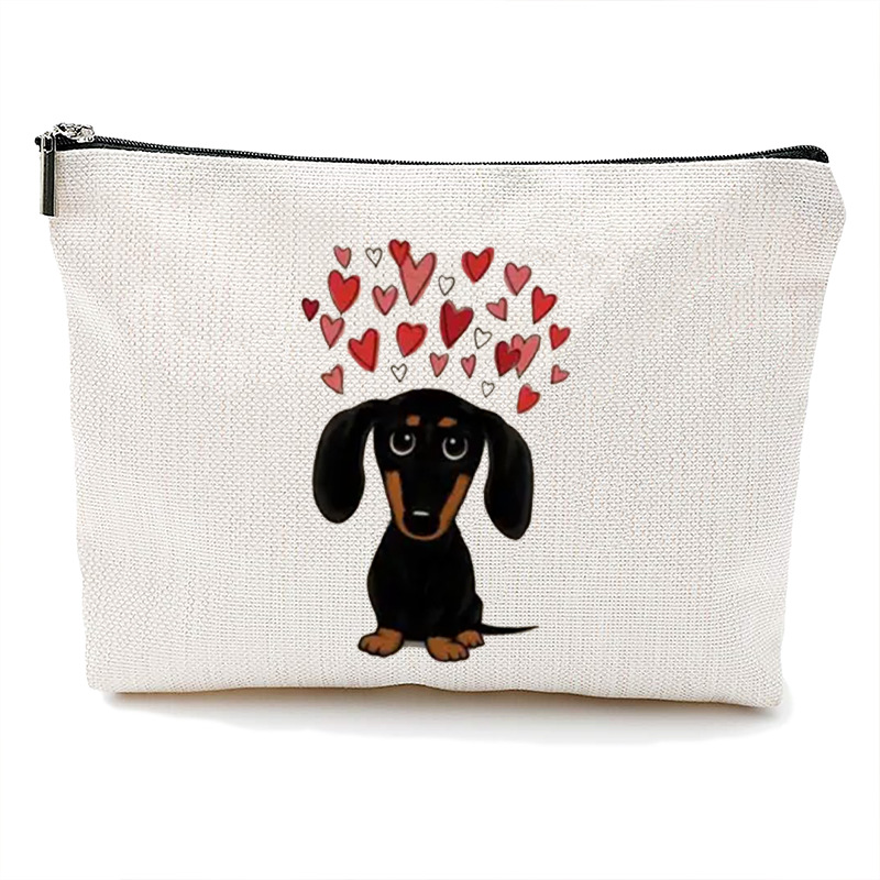 Bolso cosmético para cachorros de amor explosivo de Amazon transfronterizo Bolso cosmético estampado de doble cara de lino impermeable Bolso con cremallera para damas