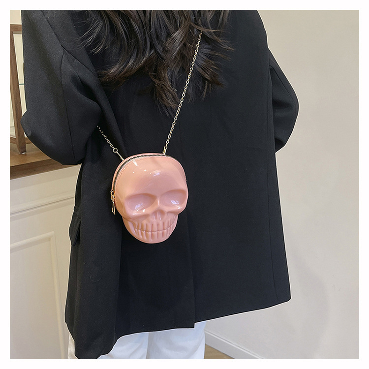 189g Weight Zipper Closure Type Single Shoulder Strap Strap Type Shoulder Bag Bags Type Casual Occasion Plastic Material Skull Pattern All Seasons Season Women's Gender Streetwear Style Oval Shape Mini Size Women's Mini Plastic Skull Streetwear Oval Zipper Shoulder Bag 21