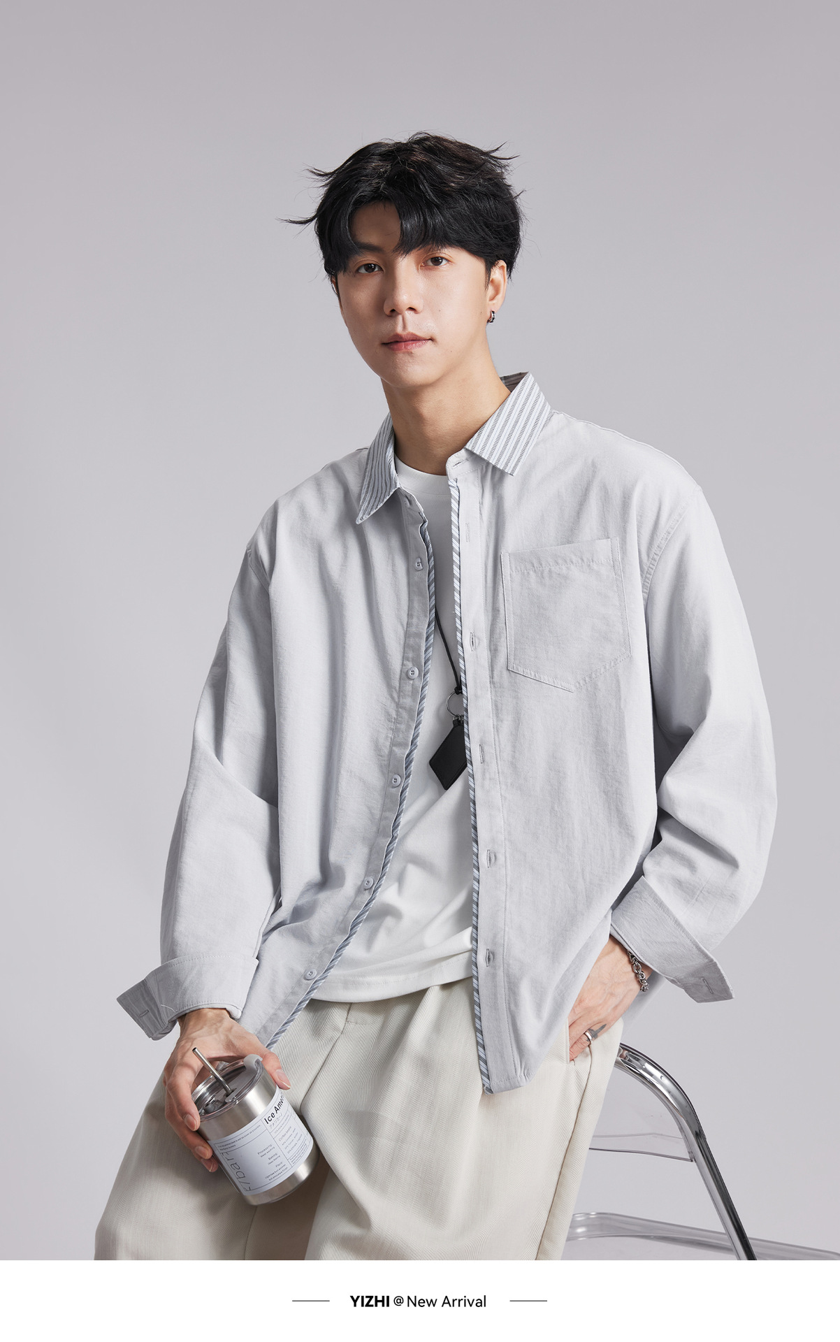 Áo chống nắng nam dáng rộng phối vải cotton phong cách lịch lãm — Xanh navy chi tiết 15