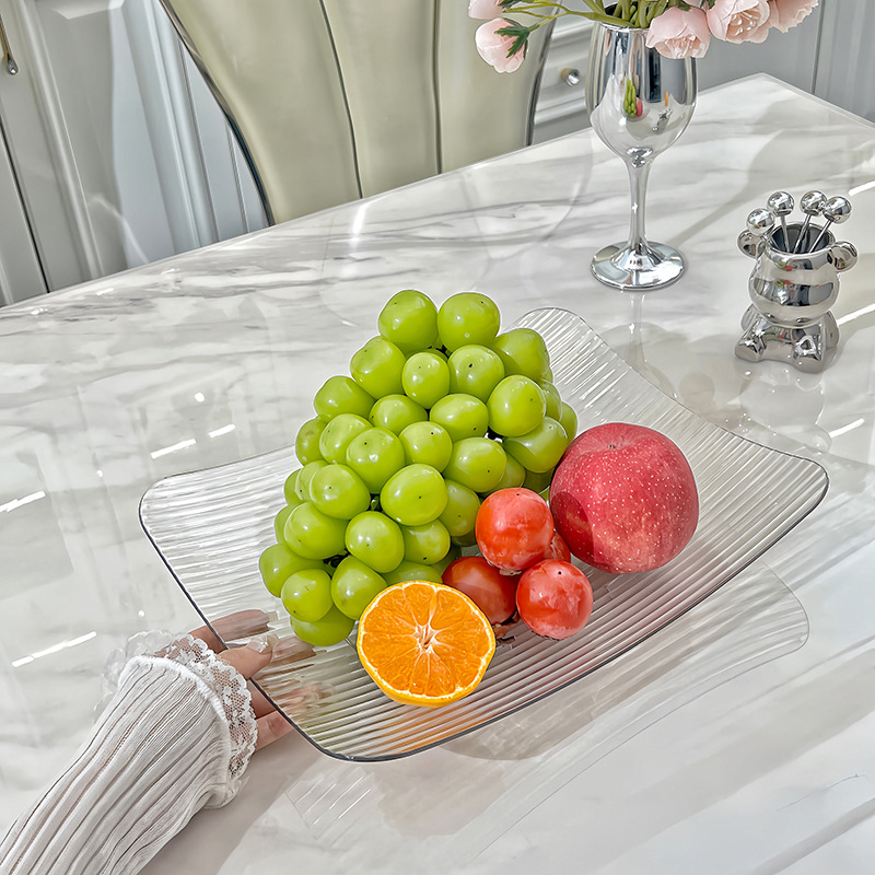 Plato de fruta de lujo ligero de alto aspecto hogar grado alimenticio plástico transparente plato de fruta sala de estar escritorio merienda plato de fruta seca