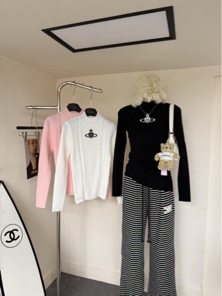 Correct Version of Saturn 25 Early Autumn New Half-High Collar Slightly Cut Out Pit Strip Knitwear Slimming Look Elastic Bottoming Shirt