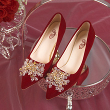 婚鞋新娘鞋紅色細高跟鞋冬季2022新款不累腳敬酒中式秀禾服結婚鞋