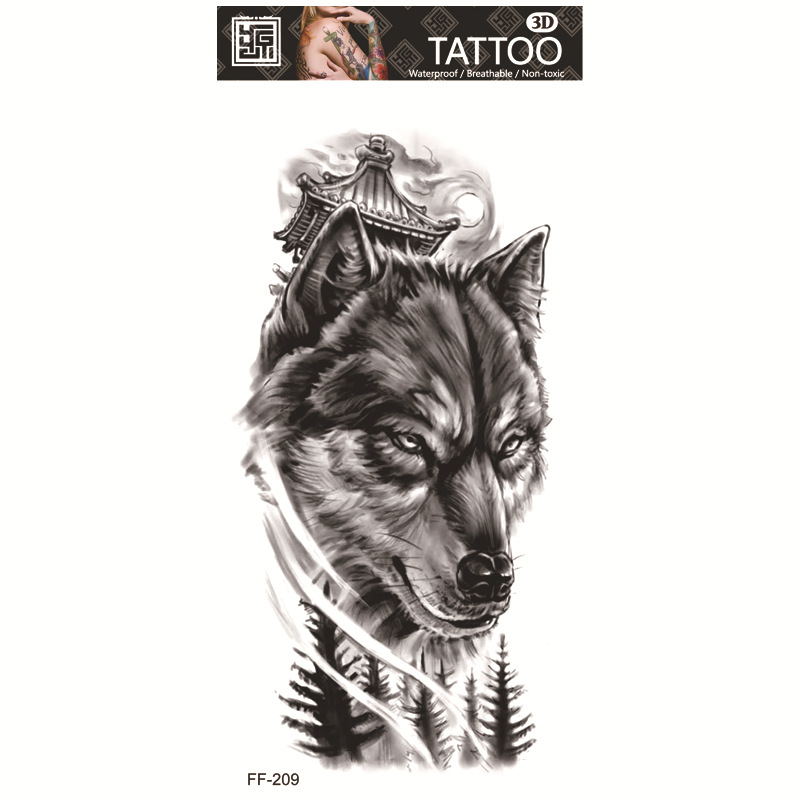 Yuanhua fábrica de pegatinas de tatuaje a prueba de agua en stock al por mayor cabeza de Lobo tótem texto árabe tatuaje pegatinas suministro transfronterizo