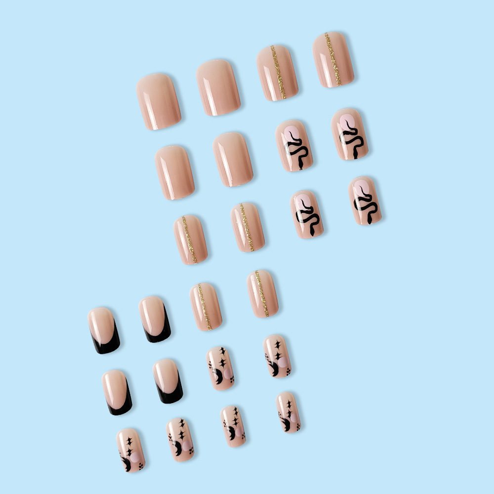 Transfronterizo universal negro serpiente simple usar uñas polvo de oro francés brillante color desnudo 24 piezas de uñas directamente image 4