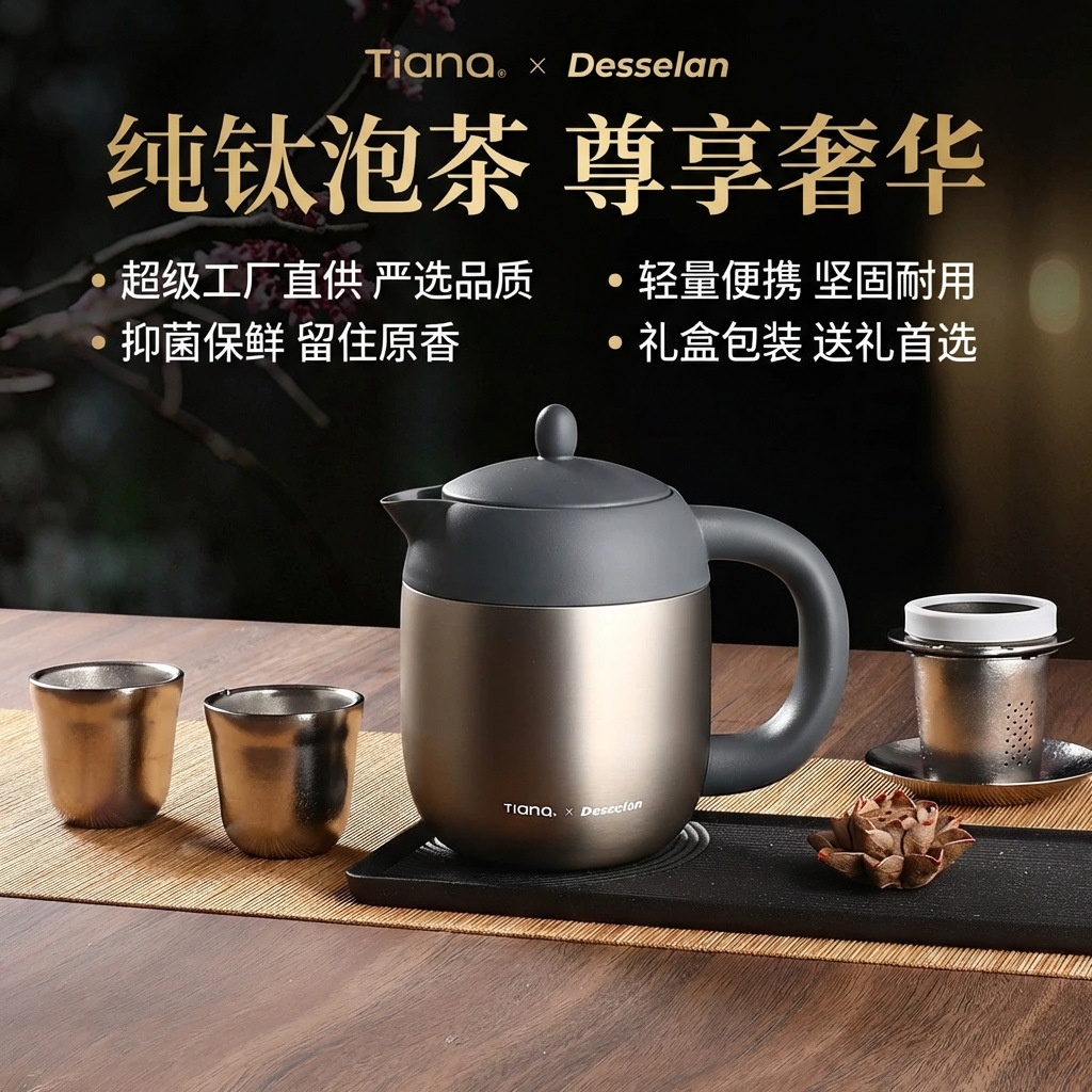Desselan/德森朗纯钛内胆茶壶泡茶保温泡茶壶茶水分离功夫茶套装