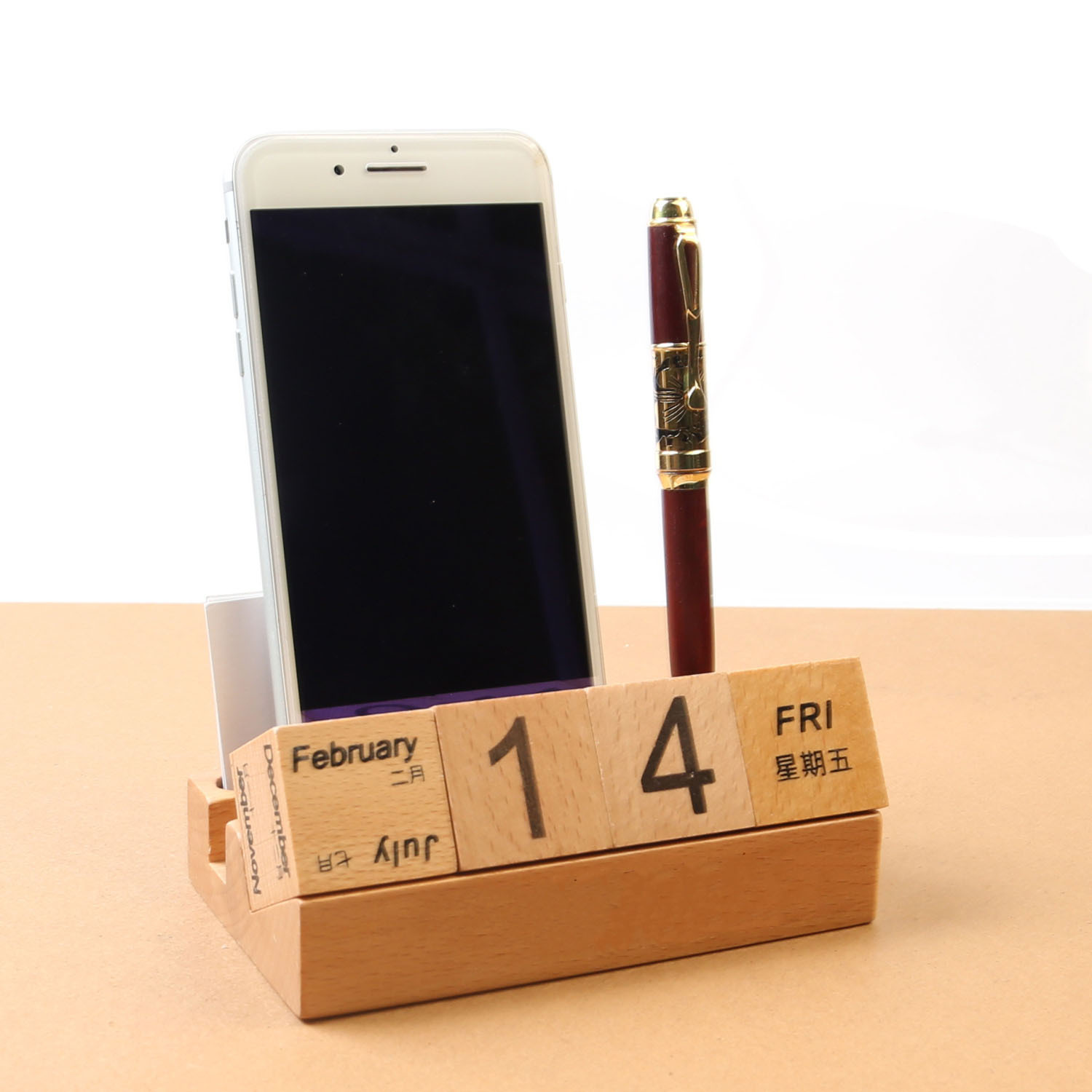 Calendario de escritorio de madera 2024 calendario perpetuo creativo de madera maciza calendario de escritorio de bloques de construcción calendario de flip adornamiento de alta cara