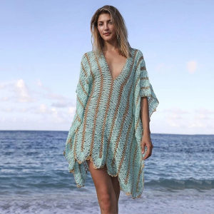 product - wholesale Crochet Knitted Hand Crocheting Beach Cover-up Sexy Hollow Out Cutout Deep V Plunge Plunge Vacation Sun Protection Shirt Beach Cover Up - 1