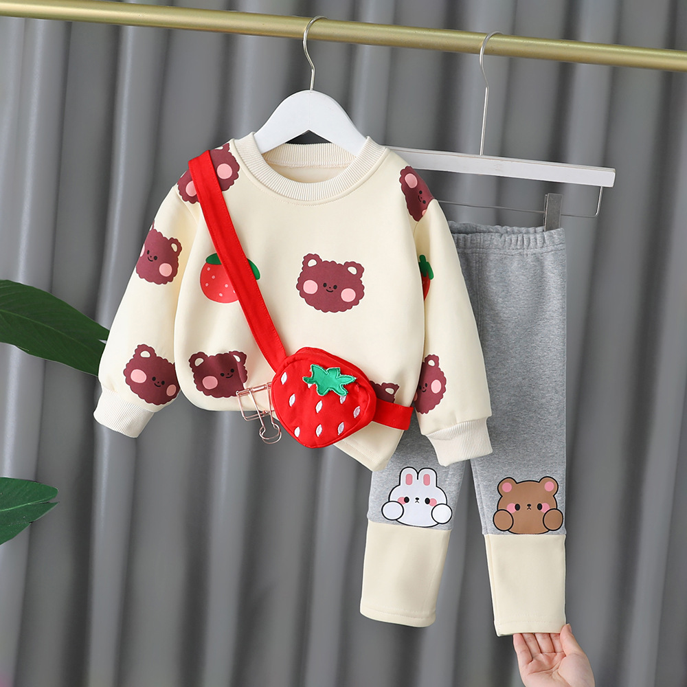 2025 New Cartoon Fleece Set Girls, Internet Celebrity Style, Winter Two-Piece Outfit For Children Aged 0-4, Baby Clothes_voghion.com