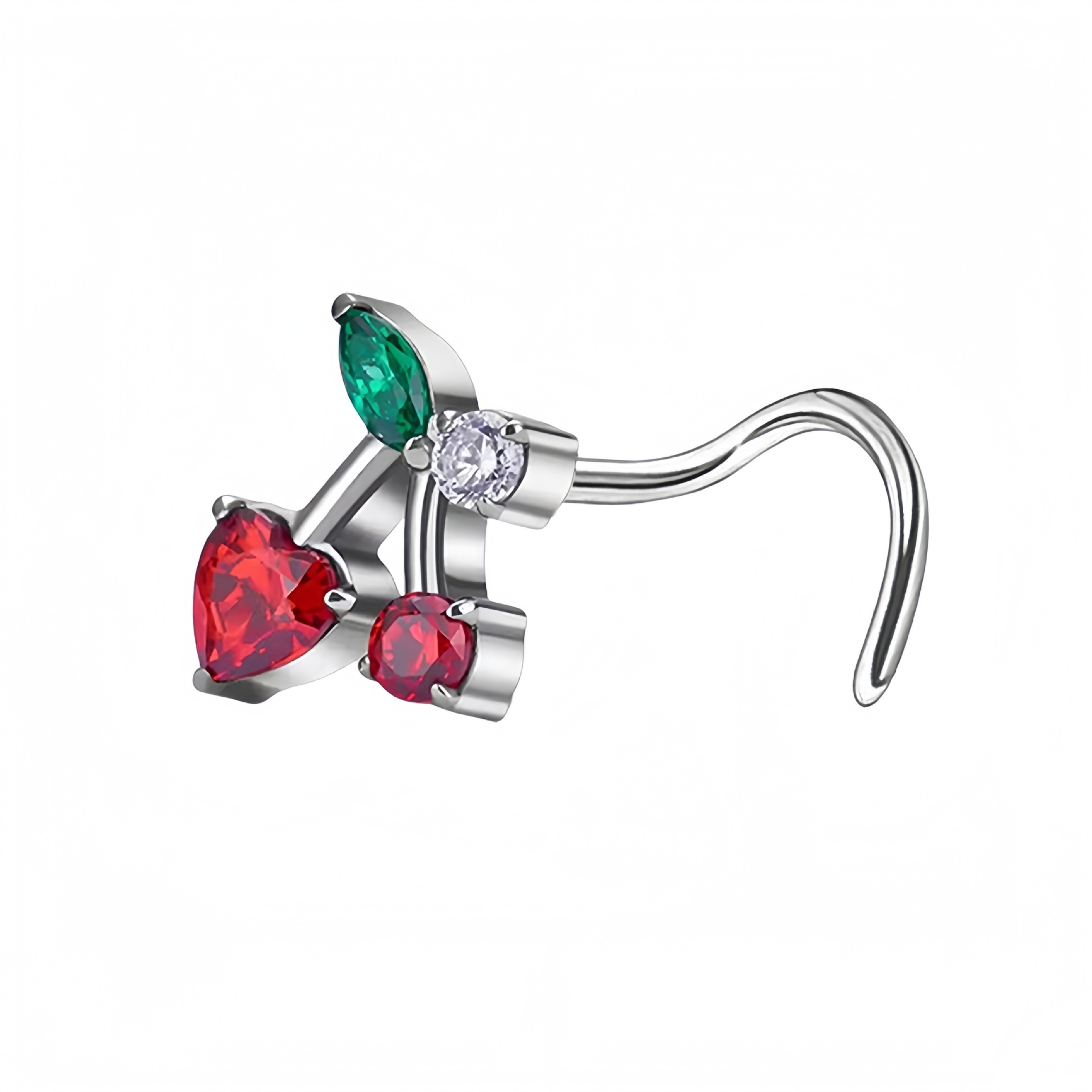 Piercing nez cerise en acier inoxydable avec zircon brillant_voghion.com