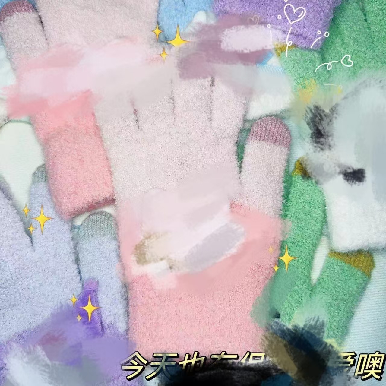 Fábrica al por mayor de alto aspecto tridimensional oído pantalla táctil guantes calientes a prueba de frío adulto niña coreana guantes de cinco dedos