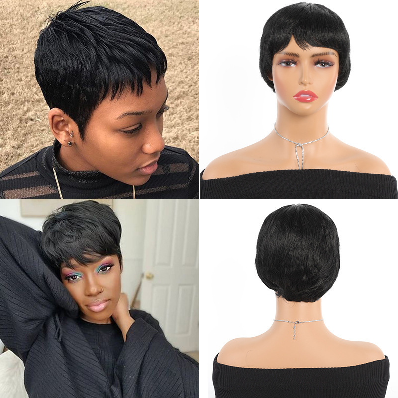 Foreign Trade Wigs African Black Short Hair Synthetic Fiber Machine-Made Wigs in Stock European and American Fashion Short Hair for Women Aliexpress Ebay