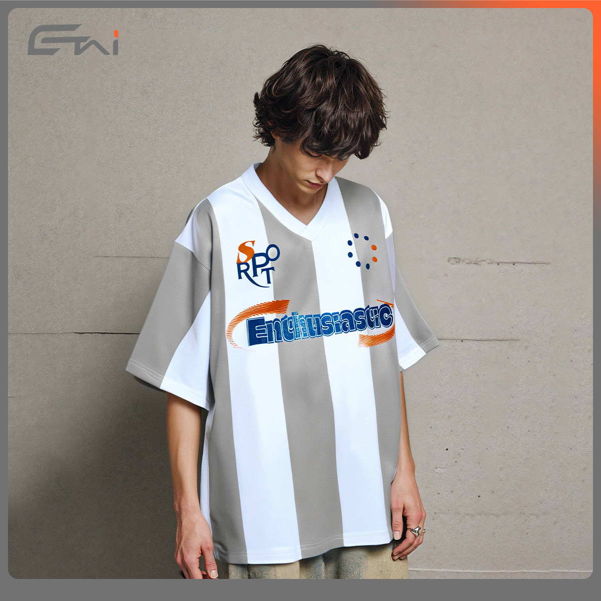 ETAI Hombre| Tide transfronterizo corto ancho modelo de fútbol cuello V manga corta de alta calidad rayas casuales camiseta de boxeo image 5
