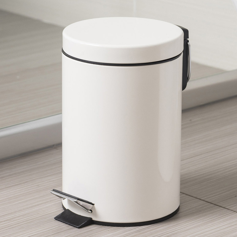 Cross-border creamy-white Round Flip-covered Trash Bin Household Kitchen Foot-on-foot Type Silent Cleaning Bucket with Lid Slow-down