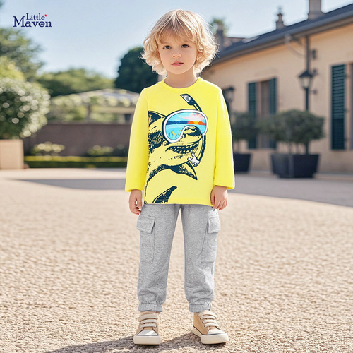 Little Maven Western-style Boys' T-shirt Autumn Cute Kids' Top Cartoon Long-sleeved Cotton Kids' T-shirt