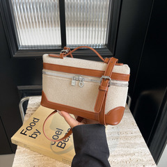 小眾設計復古帆布飯盒包2024夏新款超火盒子包撞色單肩斜挎小方包