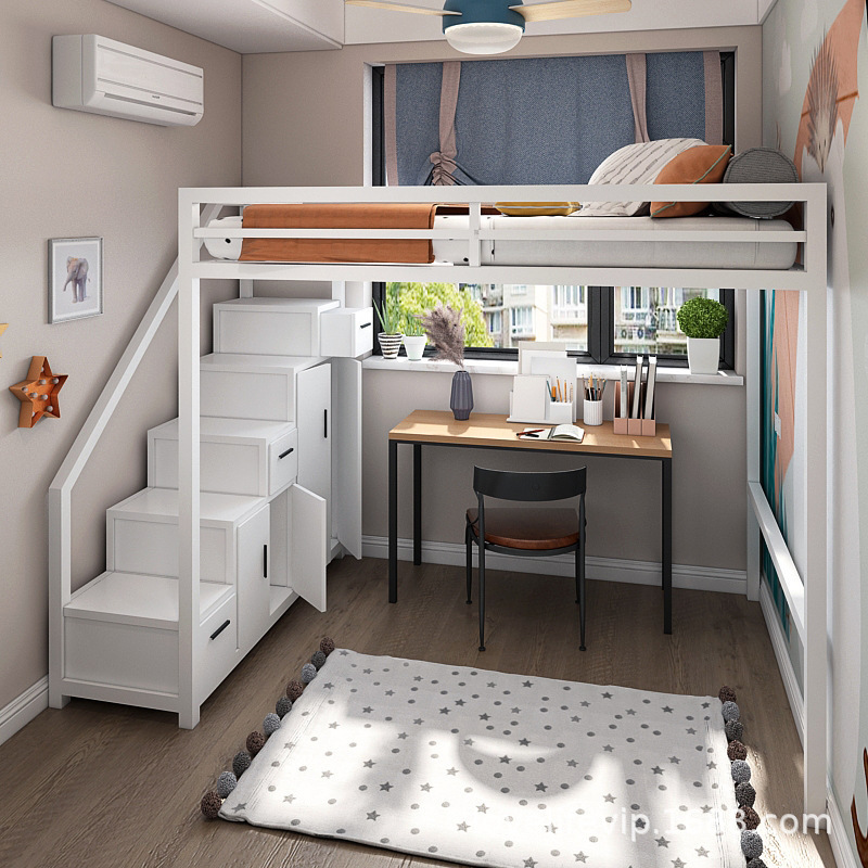 Nordic Wrought Iron Multifunctional Loft Bed for Single Apartment, Space-Saving Wrought Iron Bed, Space-Saving Loft Bed Frame