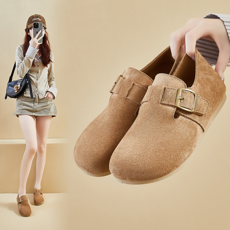 内增高全包勃肯鞋2025秋季款新款女懒人乐福鞋单鞋复古休闲H2601